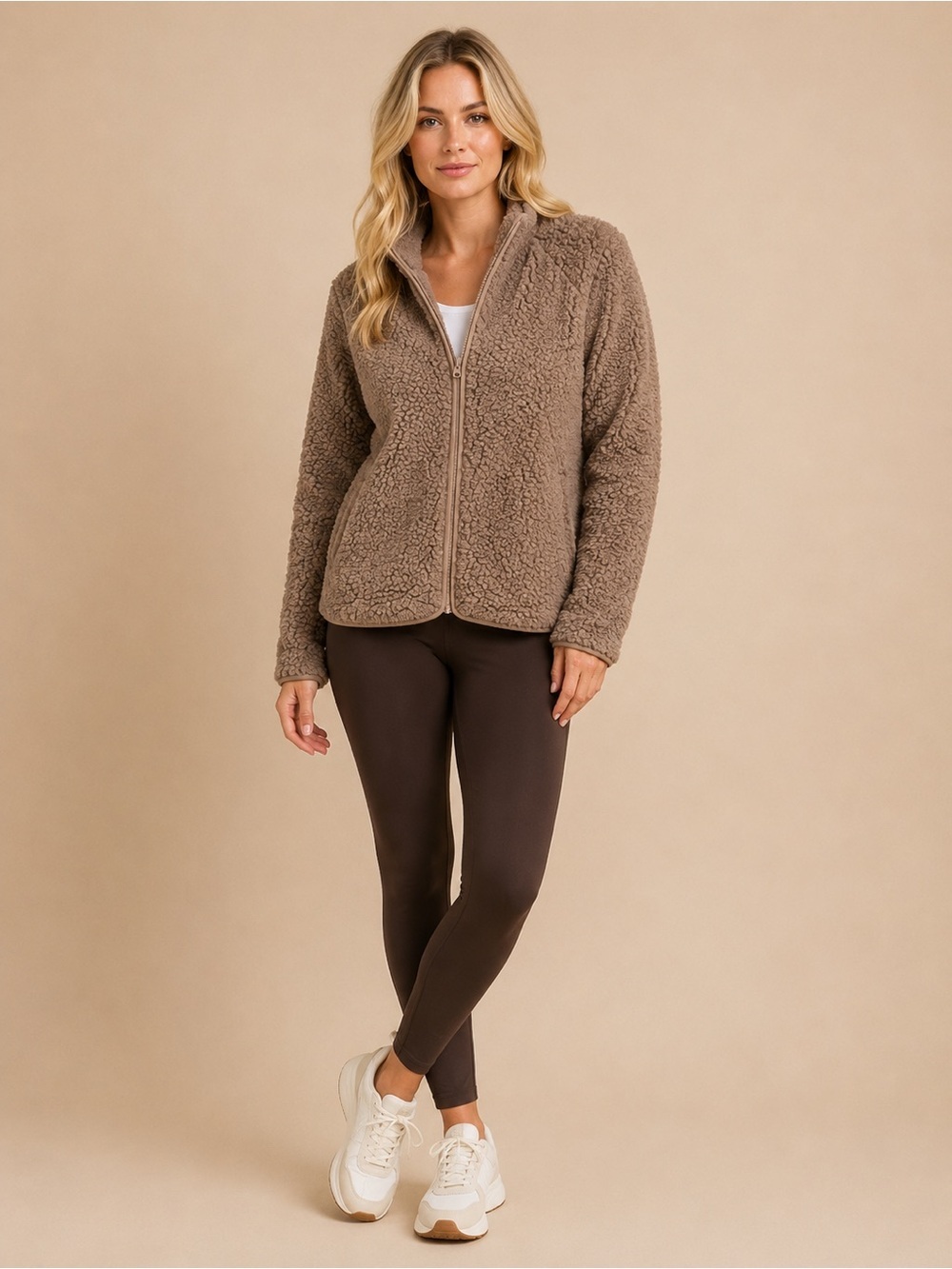 Zella Brown Sherpa-Lined Zip XL